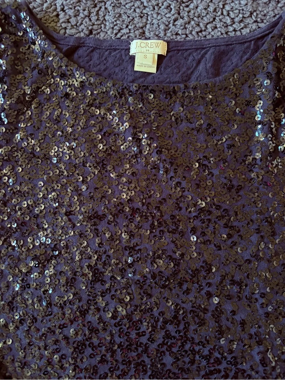 J. Crew, women’s navy sequin 3/4 sleeve top, S, Excellent Condition